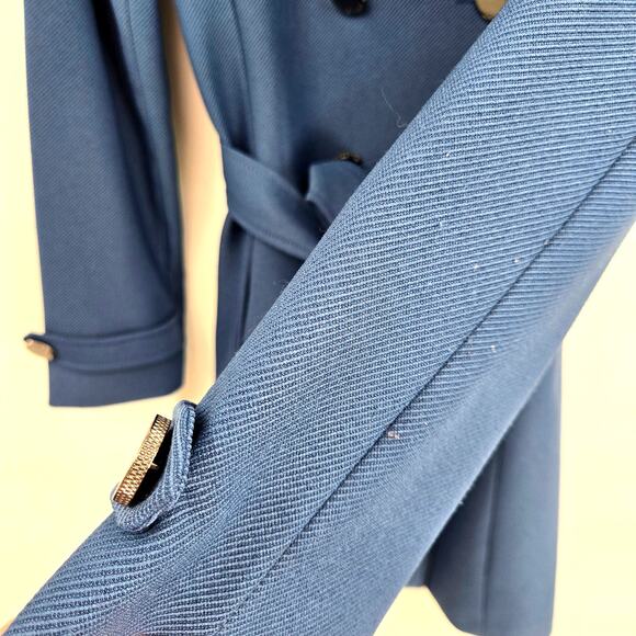 Tahari ASL 2 Belted Trenchcoat Coat Slate Blue Tie Midi Double Breasted Collared - Picture 8 of 12